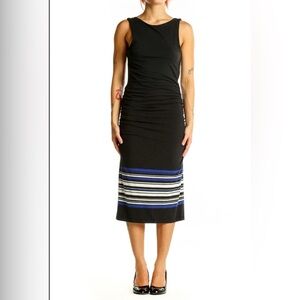 Athleta Black Sleeveless Maxi Dress Rauched Sides Blue Horizontal Lines small